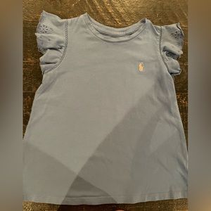 Gently worn Polo girls size 6 blue flared t-shirt with eyelet capped sleeves.
